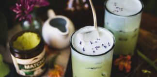 Iced Matcha Latte with Lavender Cold Foam